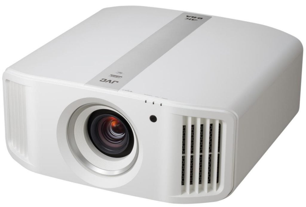 A white JVCN5 projector standing on a white background