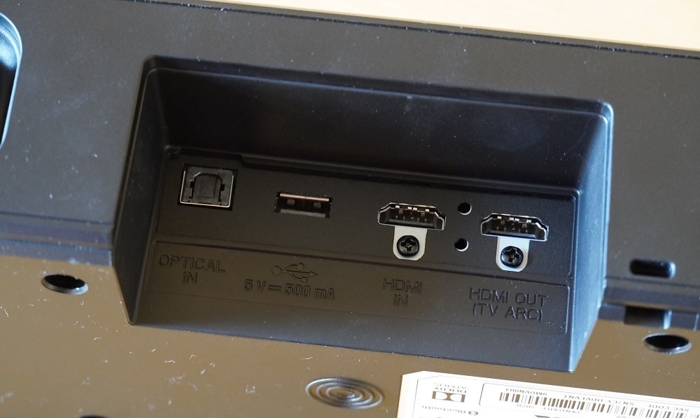 Close up image of a black LG SN7CY soundbar's ports section