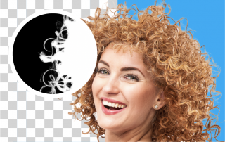 Screenshot of a girl's photo in Photoshop select subject hair