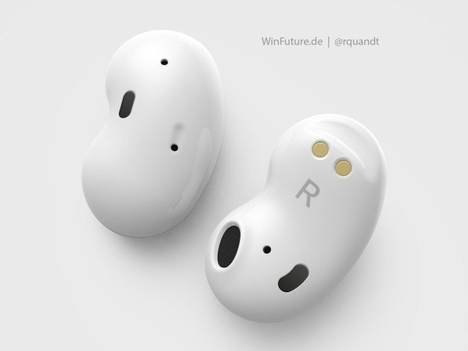 White Samsung Galaxy Buds Live resting on a white background