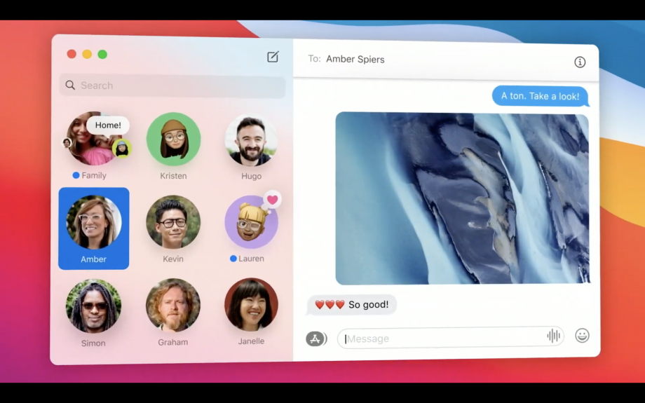 A screenshot of a chat window with chat box on right and people on left on a Macbook