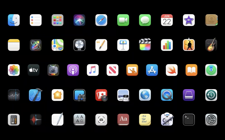 Apple's app icons arranged on a black background