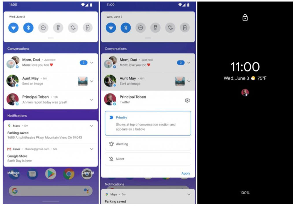Screenshots from a smartphone's pulled down notification bar and lock screen