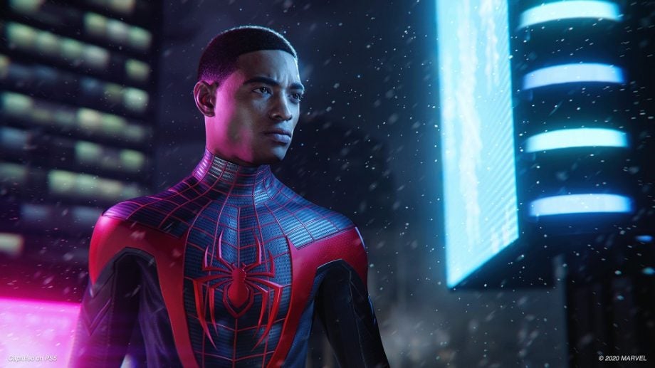 A picture of a scene from a game called Spider Man Miles Morales