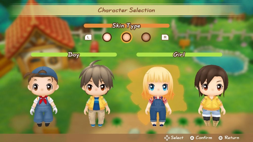 Character selection scene from a game called Story of Seasons Friends of Mineral Town