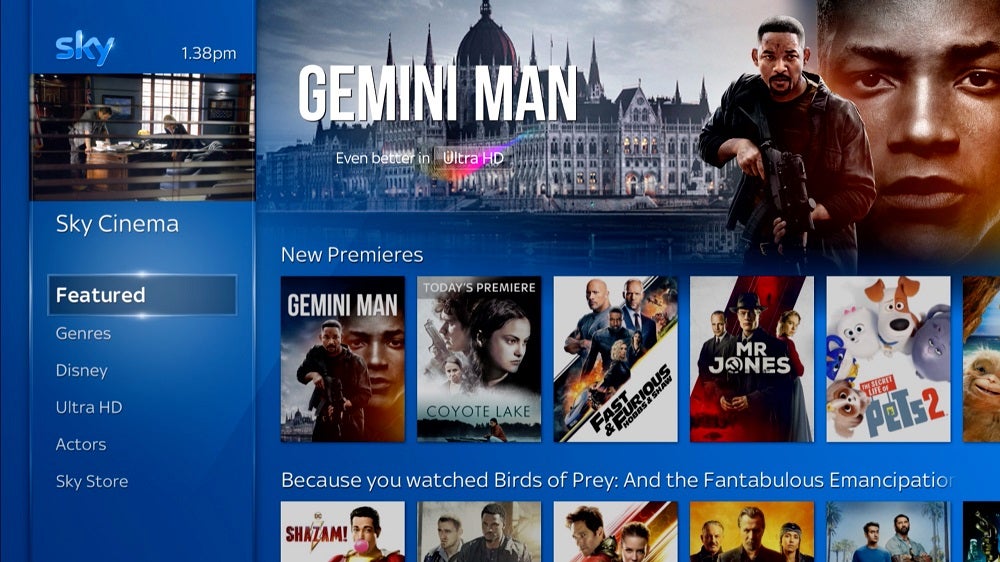 Screenshot of Gemini Man being displayed on Sky Cinema