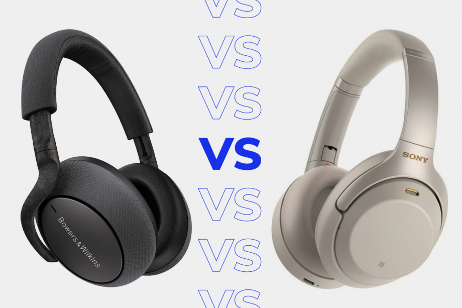 Comparision image of Bowers & Wilkins headphones on left and Sony headphones on the right