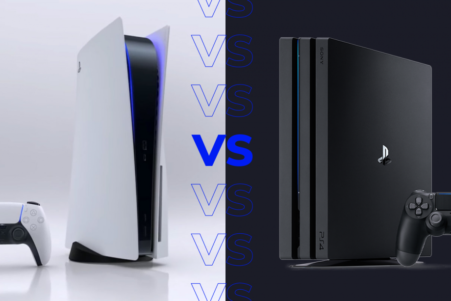 Comparision image of a PS5 on left and a PS4 on the right