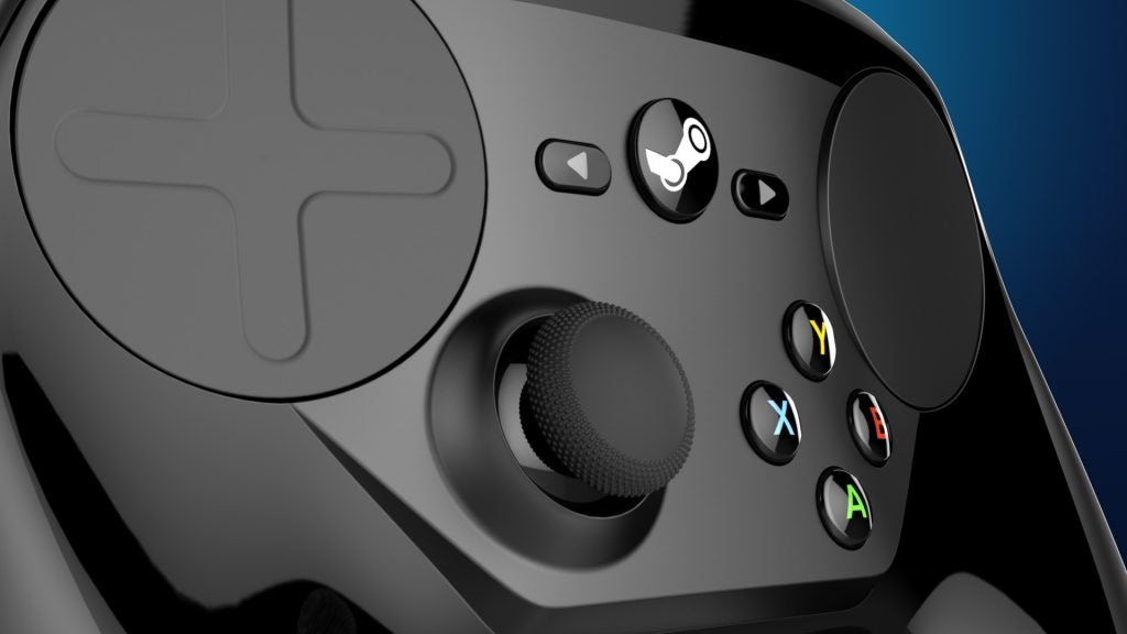 Close up image of a black Steam's gaming controller