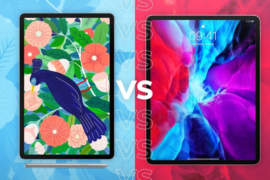 Comparision image of Galaxy Tab S7 Plus on left and iPad Pro on right