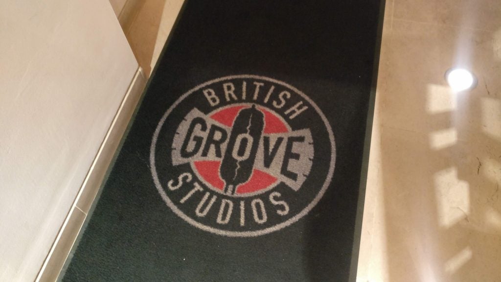 Picture of a black doormat with British Grove Studios printed on it