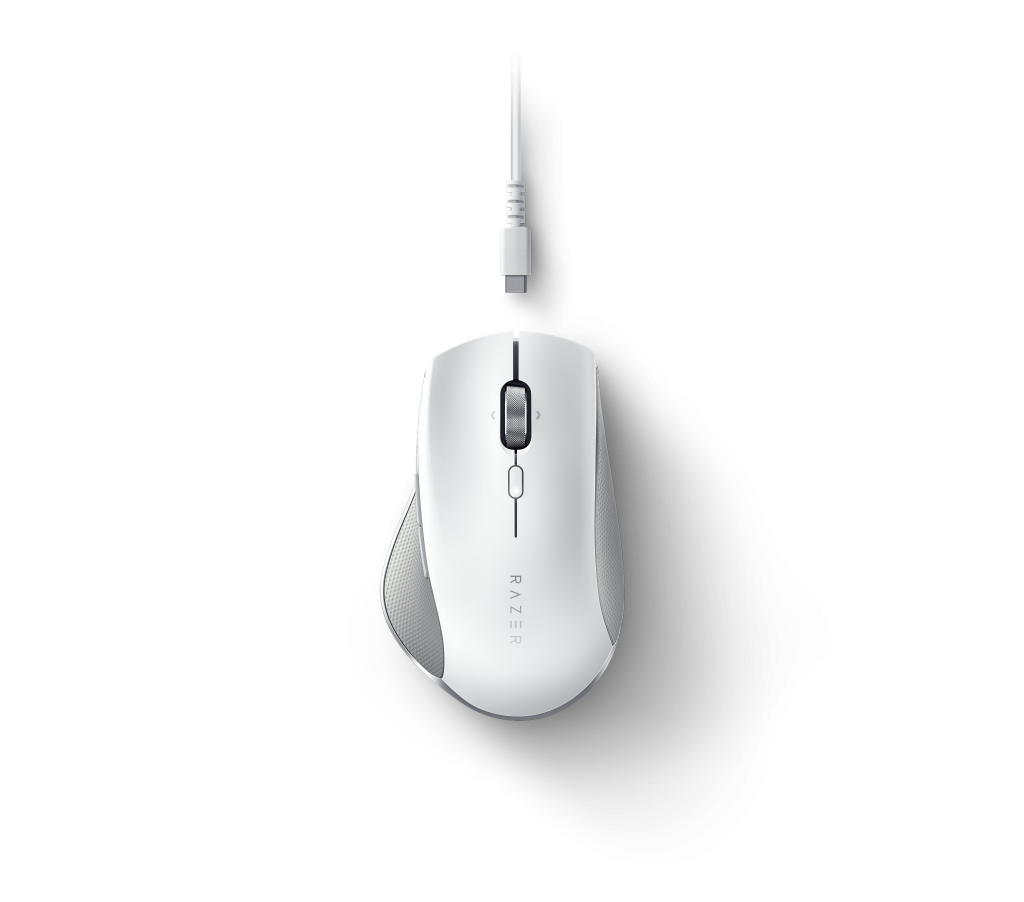 View from top of a white Razer Pro click 2020 resting on a white background