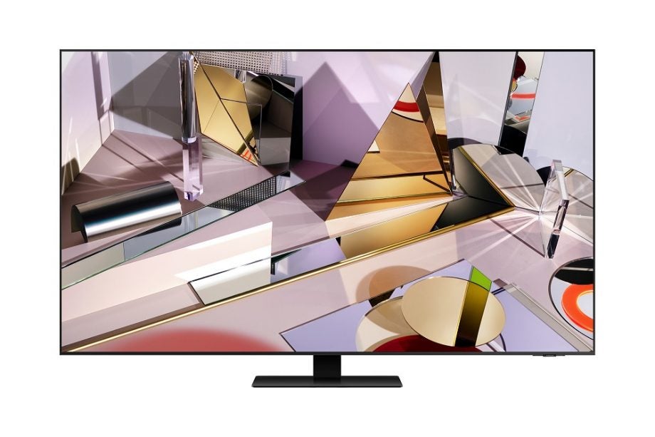 A black Samsung Q700T TV standing on a white background