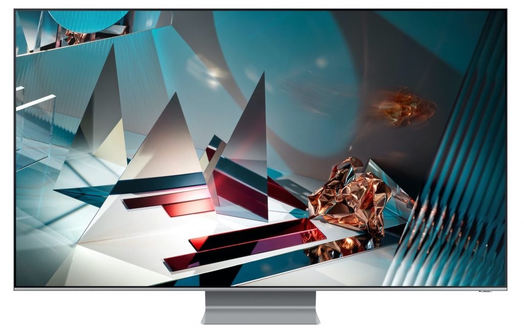 Samsung QE65Q800TA silver Samsung QE65Q800T TV standing on a white background