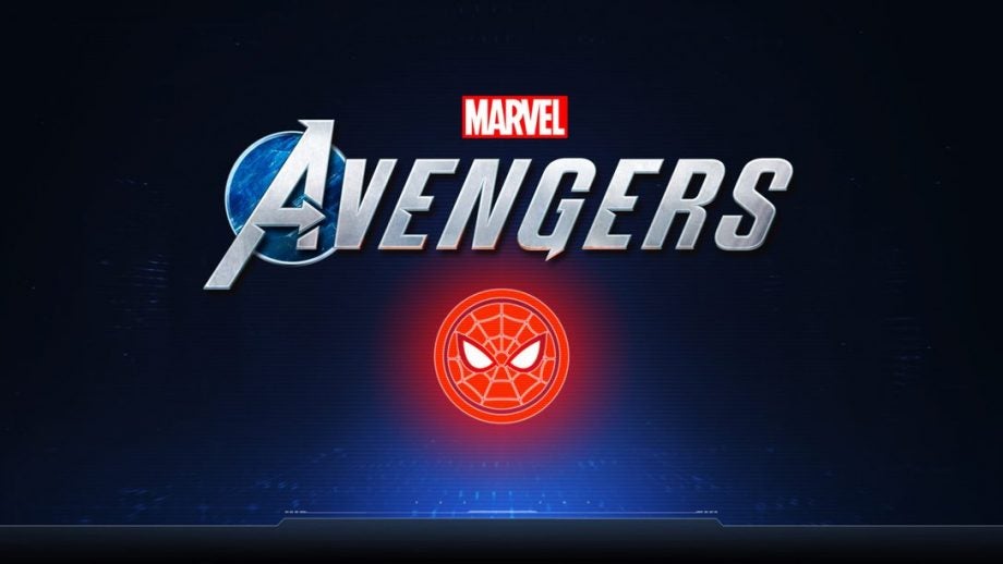 A blue wallpaper of Marvel Avengers with a Spiderman's logo at the center