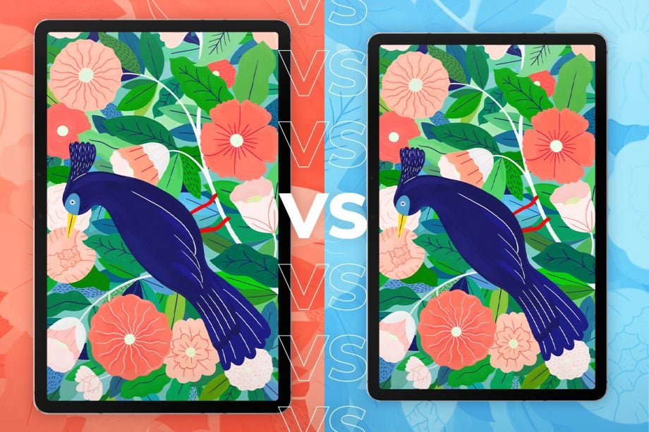 Comparision image of Galaxy Tab S7 Plus on left and Galaxy Tab S7 Plus on right