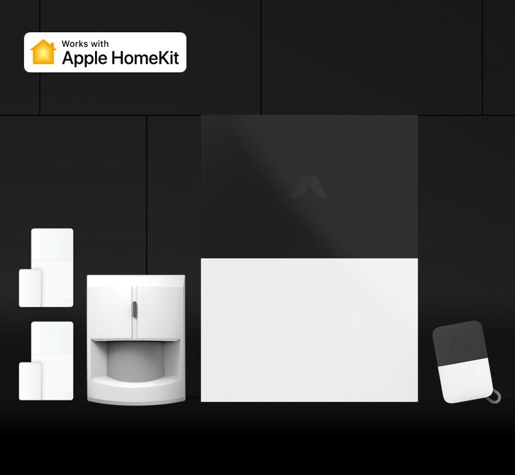 Wallpaper of Abode products with works with Apple hoomekit written on top left