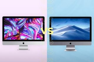 Comparision image of iMac on the left and iMac Pro on the right