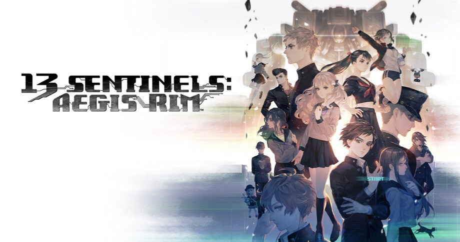 A white wallpaper with an image, of a game called 13 Sentinals Aegis Rim