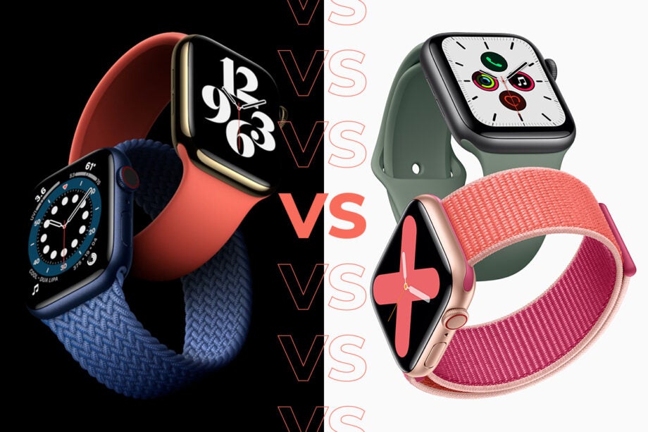 Comparision image of a Apple watch 6 on left and Apple watch 5 on the right