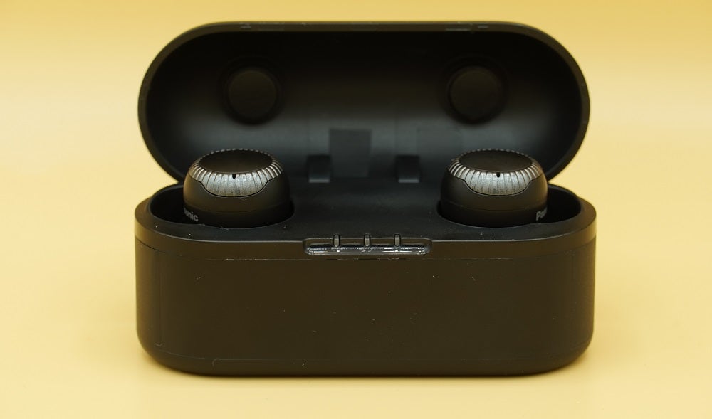 Panasonic RZ-S300WBlack Panasonic RZ-S300W earbuds resting in it's black case