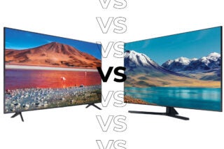 Comparision image of a Samsung TU7100 TV on the left and a Samsung TU8500 on the right