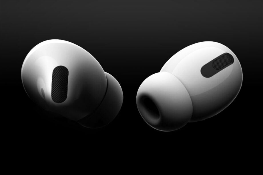 Close up image of white AirPods Pro 2 on black background