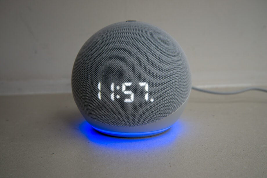 Amazon Echo Dot with Clock (4th Generation) alarm set