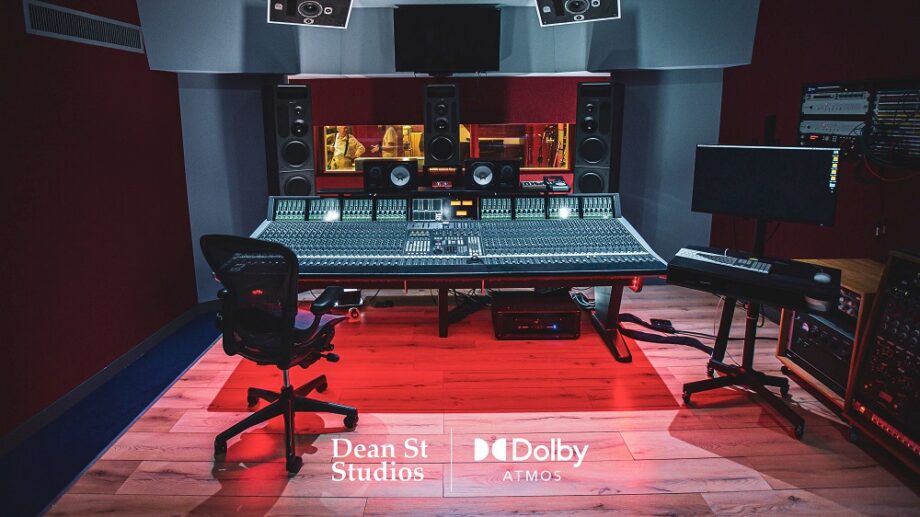 Picture of Dolby Dean St Studio with speakers, chairs and mixers