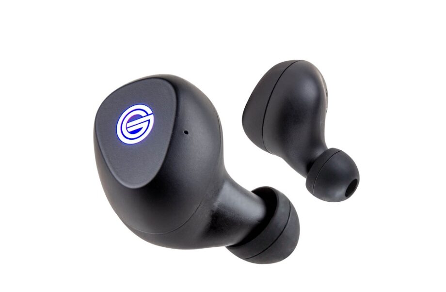 Black Grado GT220 earbuds floating on a white background
