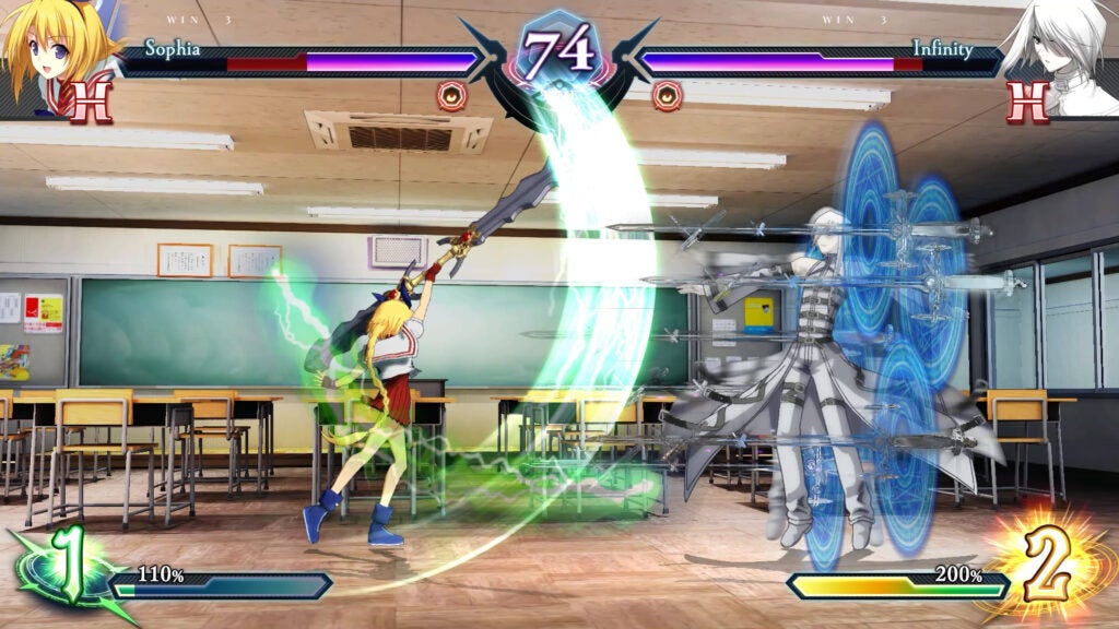 An animated picture of a scene from a game called Phantom Breaker Omnia