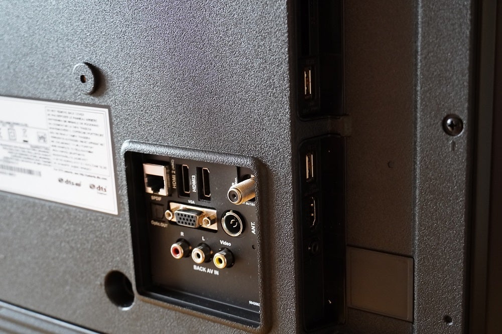 A black Toshiba UL20 TV's back panel's ports section