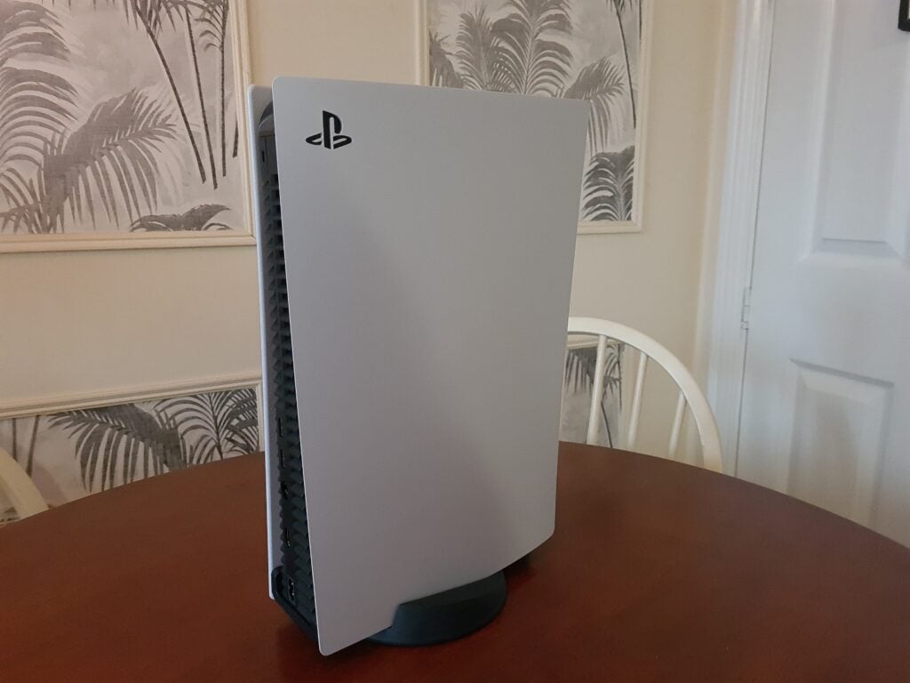 PS5 console from the front showing the logo