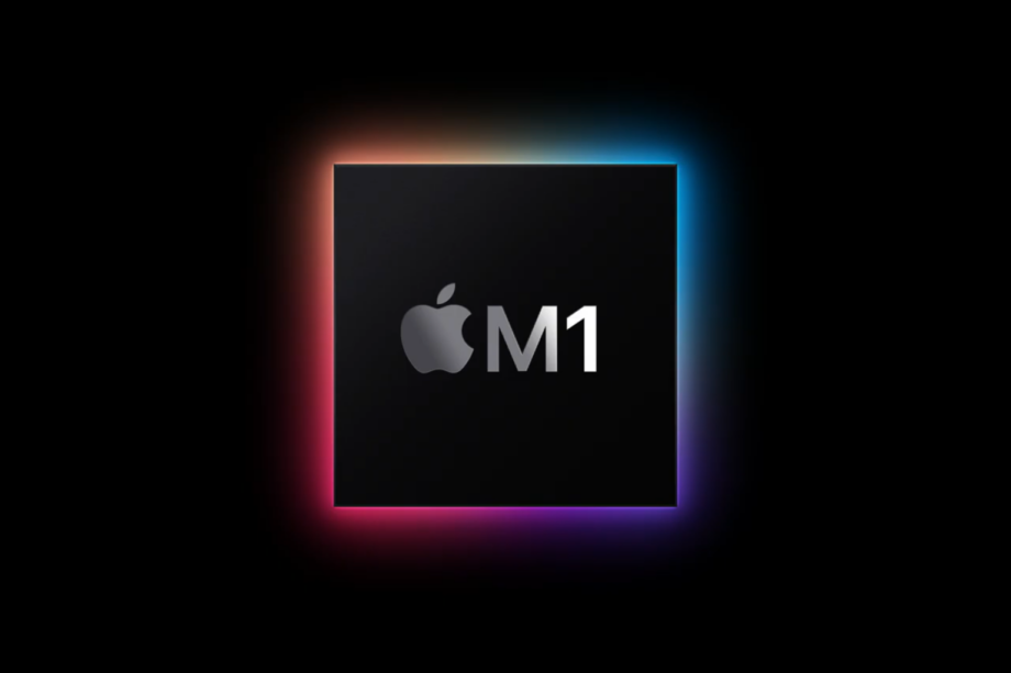 Wallpaper of Apple's M1 processor on black background
