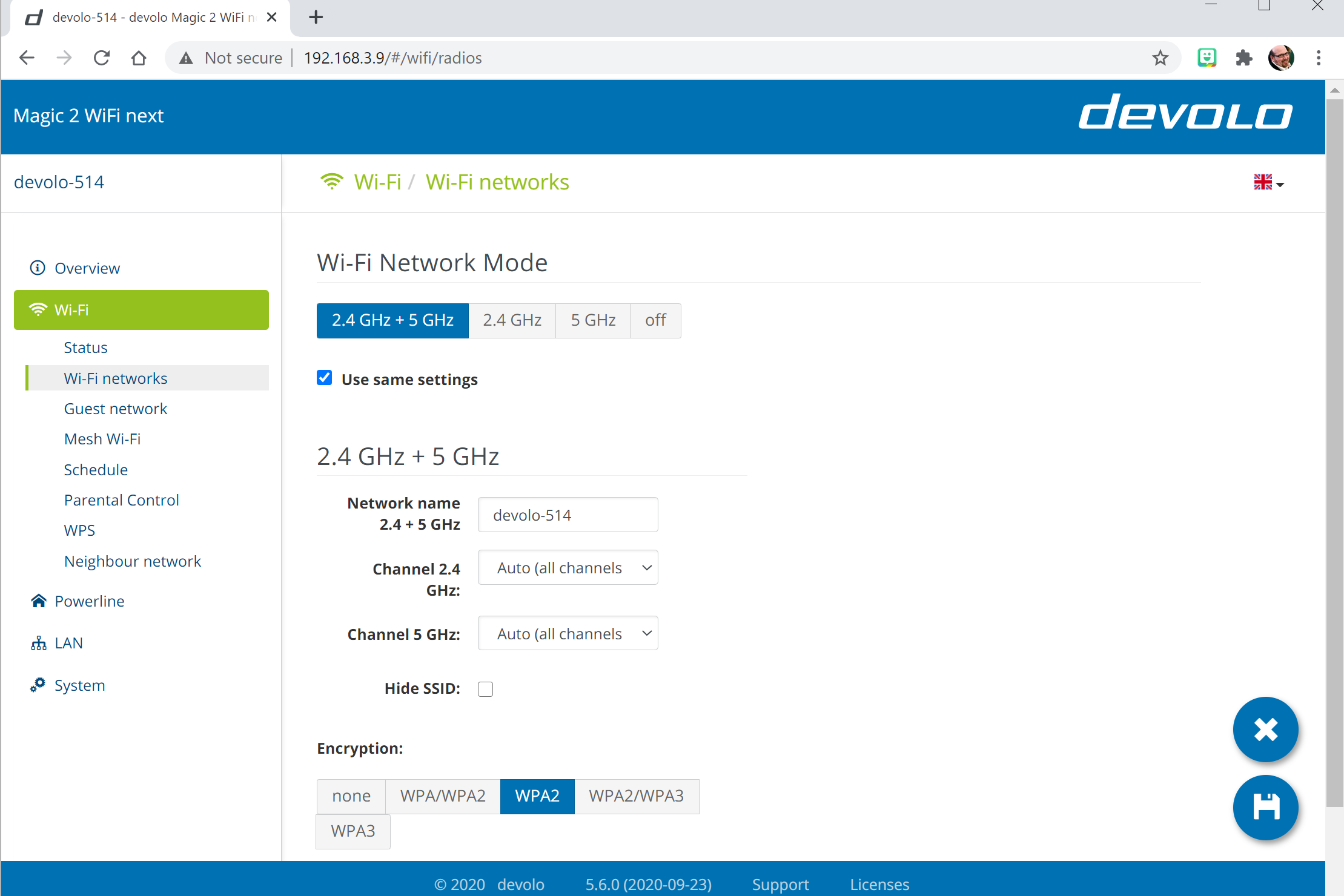 Devolo Magic 2 WiFi next web interface