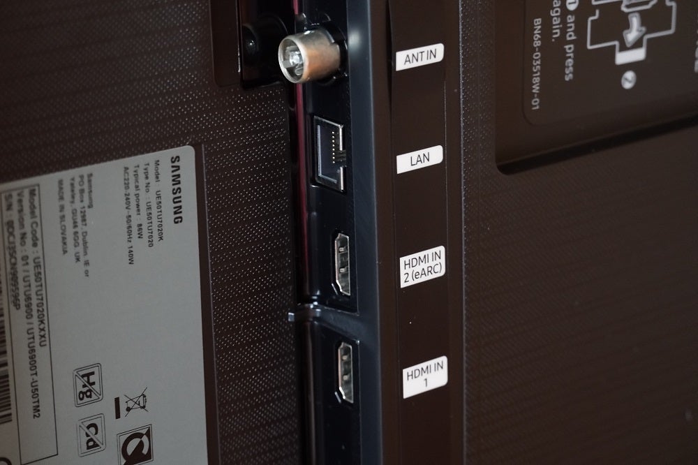 Samsung UE50TU7020 TV's ports section's close up view