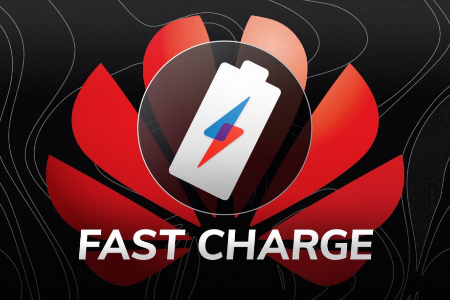 A black-red wallpaper and Fast charge logo and text on top