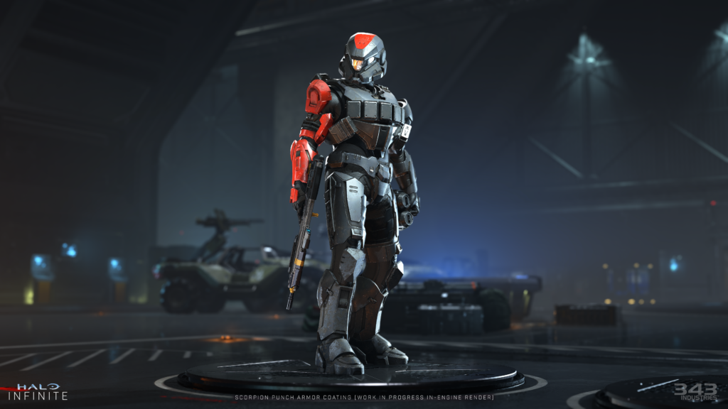 In-engine screenshot of customisable armour in the Halo Infinite multiplayer mode
