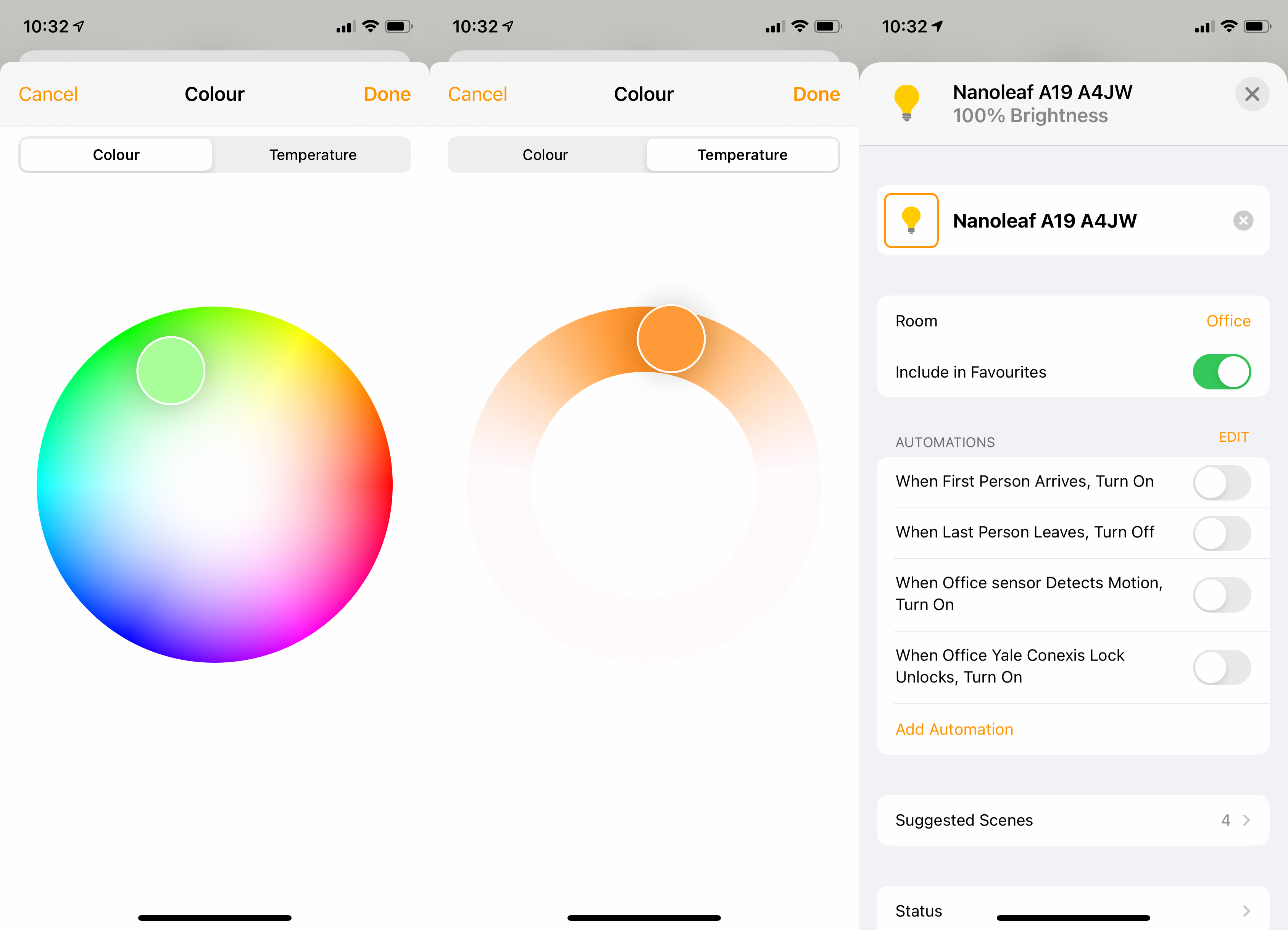 Screenshots of color settings of Nanoleaf A19 A4JW