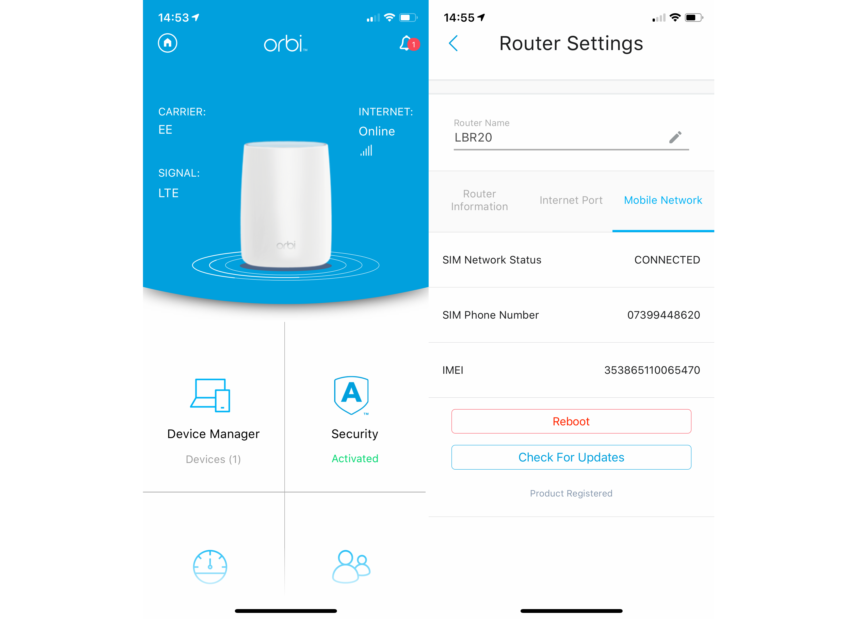 Orbi 4G LTE Tri-band WiFi router (LBR20) review app