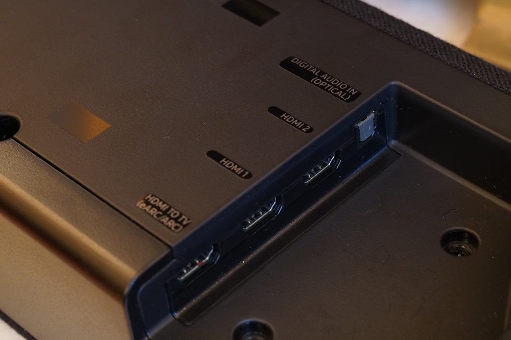 Close up image of a black Samsung HW Q900t soundbar's ports section