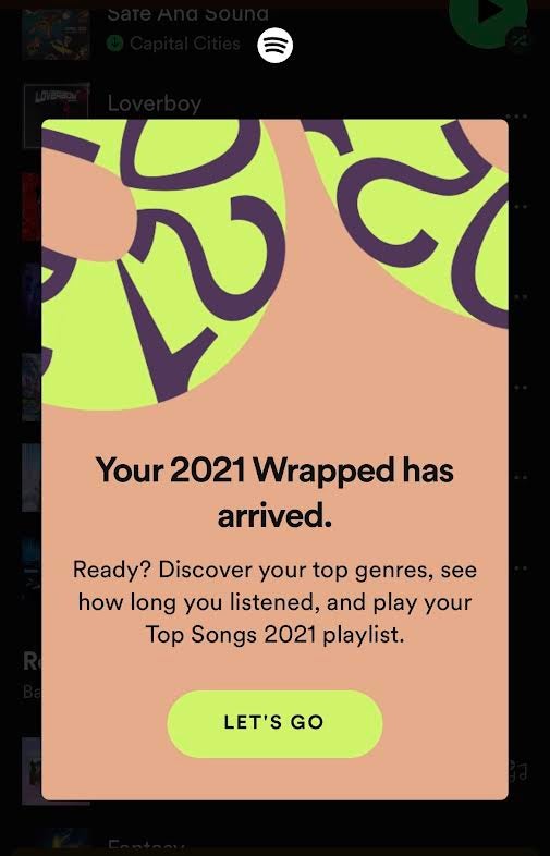 Spotify Wrapped 2021 pop-up start screen