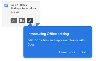 Screenshot of a doc file attachment and introducing office editing pop-up below