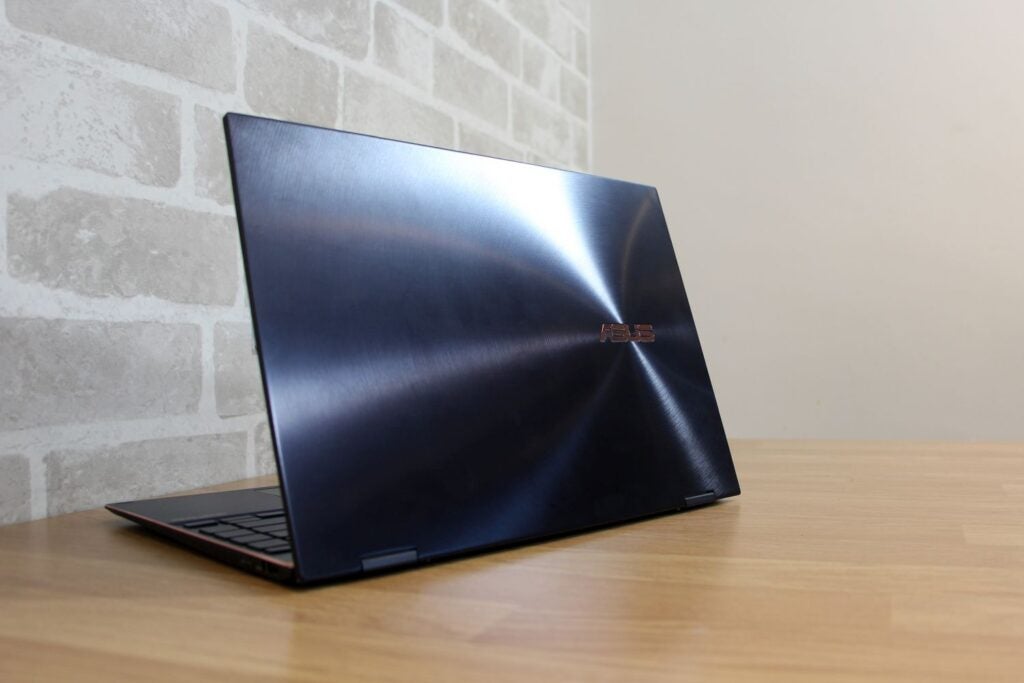 A black Asus Zenbook Flip SUX371 laptop's back panel view