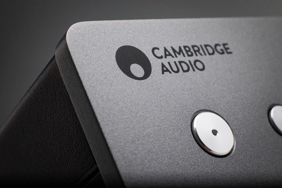 Close up image of Cambridge Audio's logo on a DacMagic 200M