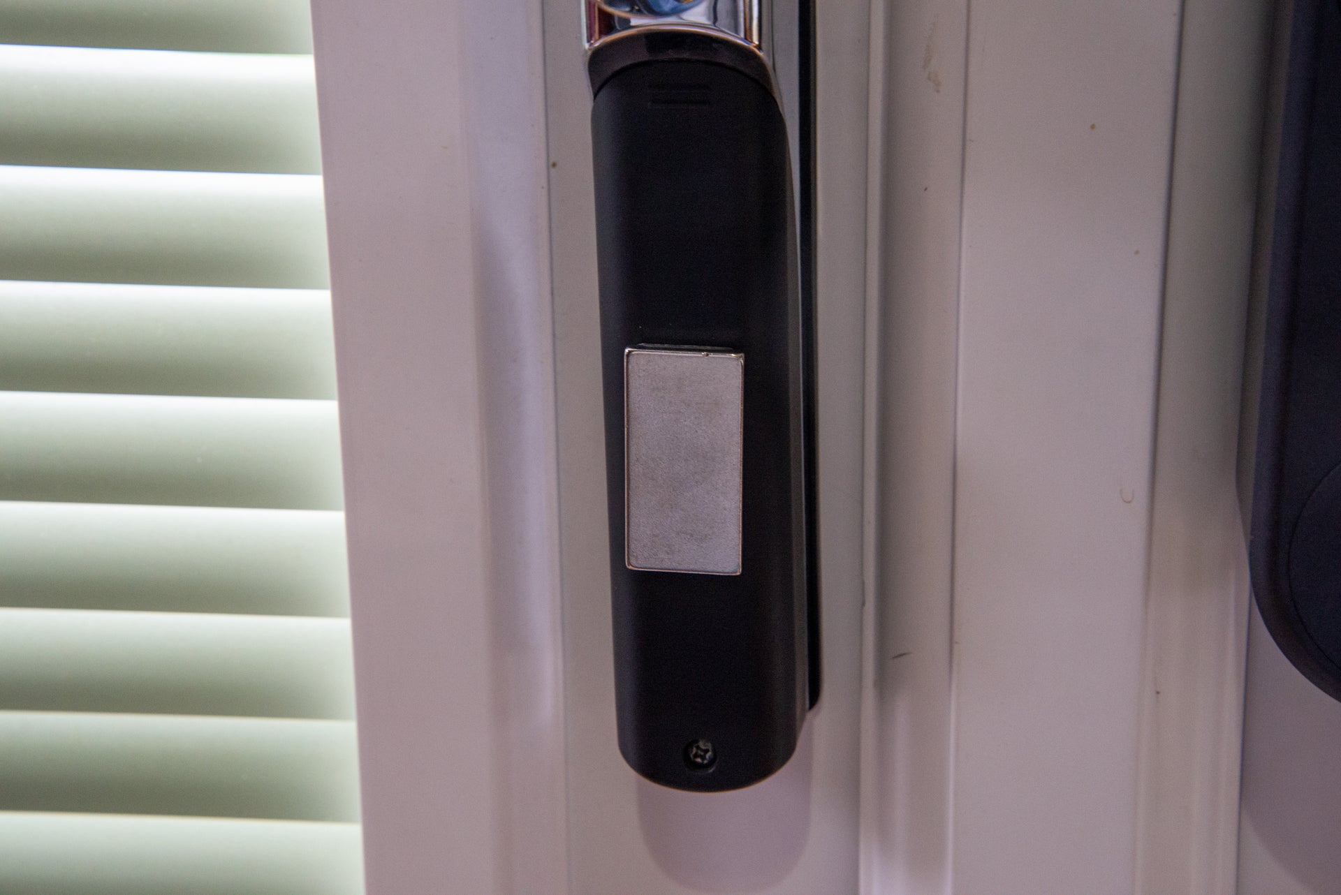 A black Yale linus smart door lock's handle view