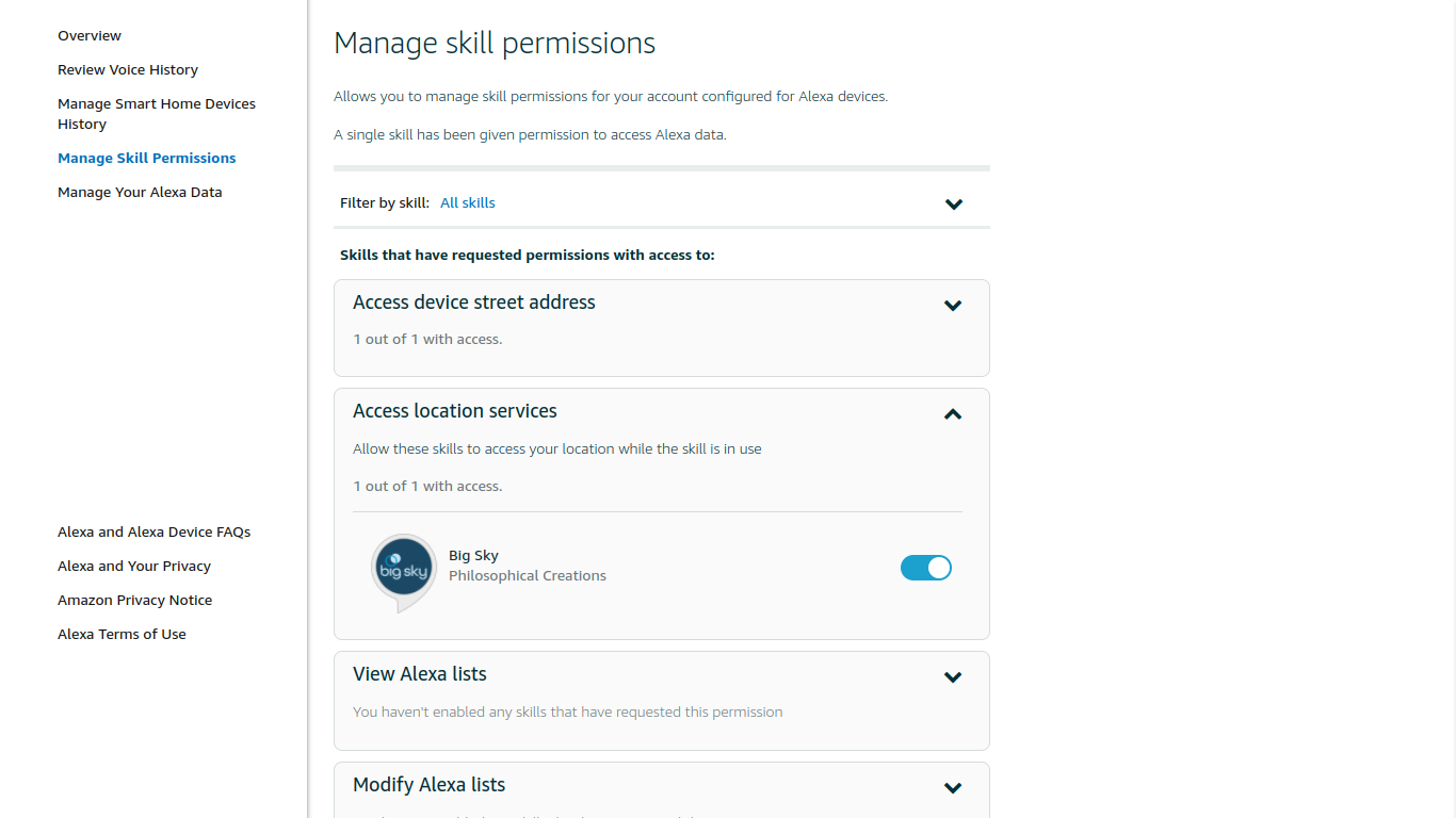 Manage skill permissions in Alexa