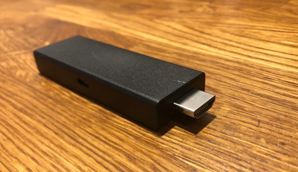 Amazon Fire TV Stick Liteflat laying viideo card with connector view