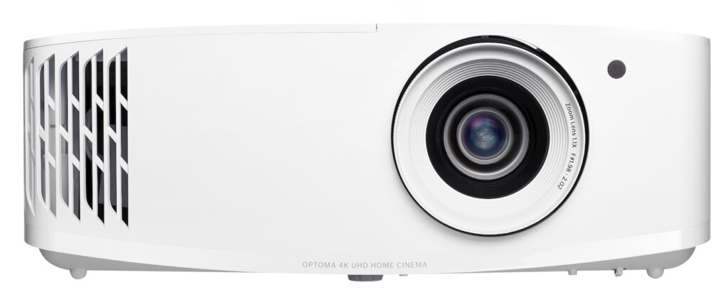 front view of medium white designed projector with the lense in clear sight