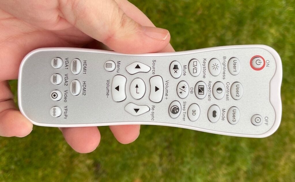 projector remote control with well blended white and gray colors